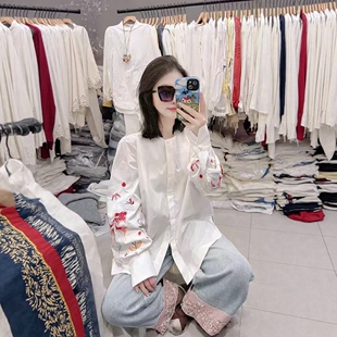 欧洲站2026春季新款中国风复古女装新中式高级感刺绣衬衫长袖上衣