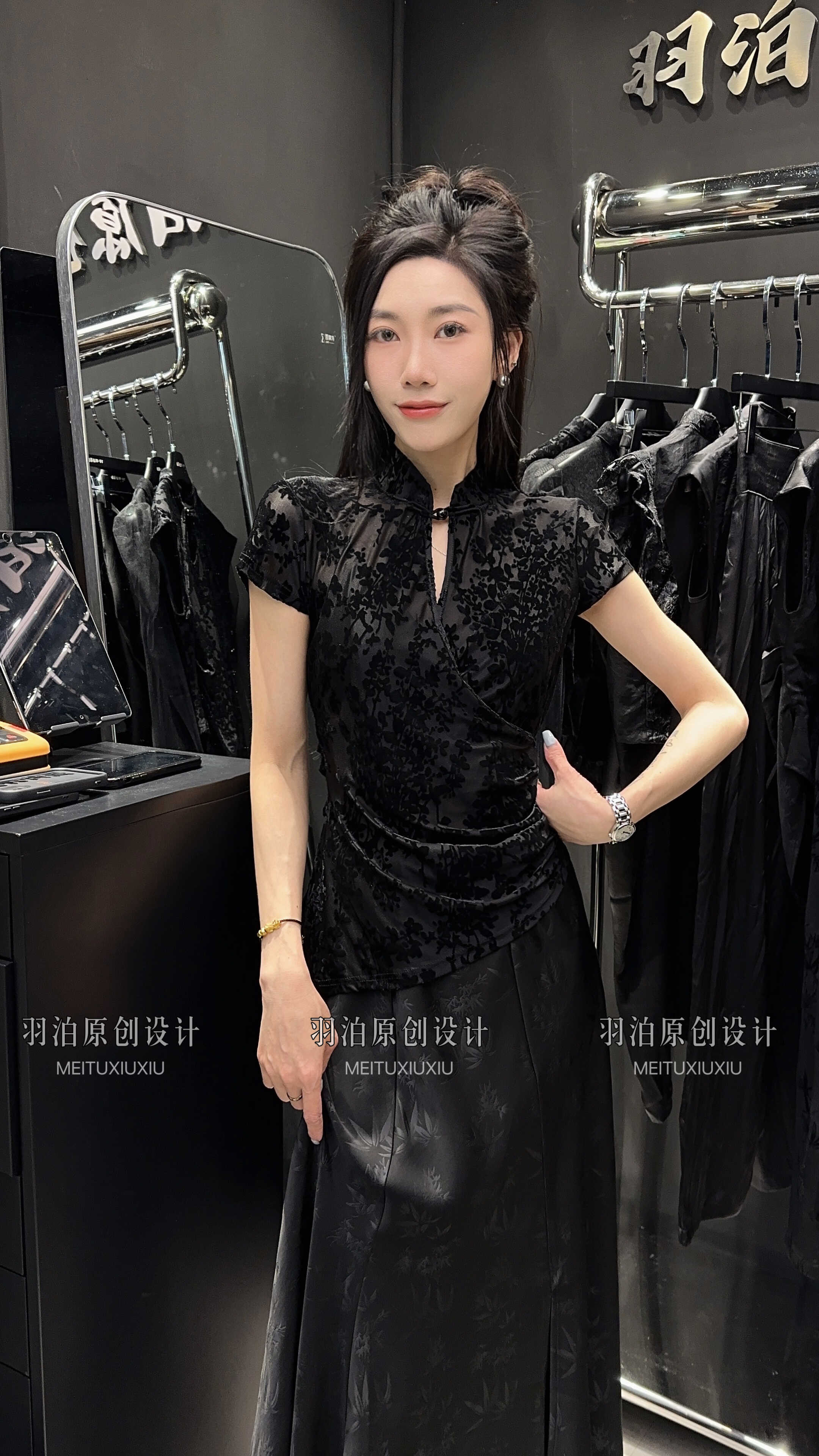 新中式国风盘扣短袖T恤女夏季2024新款欧洲站不规则修身上衣小衫