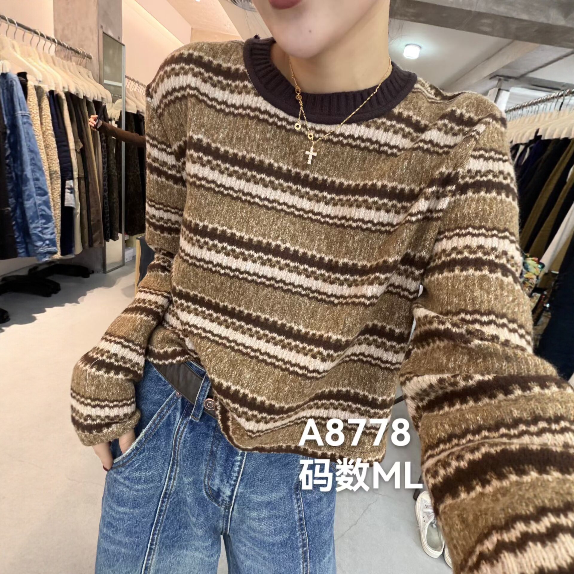 撞色针织毛衣女欧货条纹短袖上衣