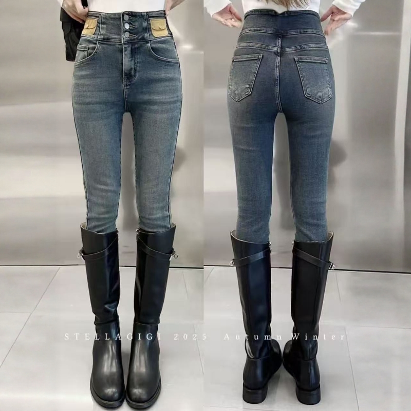 ZM浅色高腰小脚牛仔裤秋冬新款女