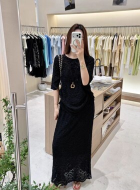 短袖蕾丝上衣+半身裙两件套女潮