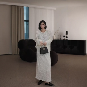 欧洲站2025春季新款欧货时尚圆领蕾丝衫+高腰半身裙两件套套裙女