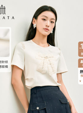 钉珠蝴蝶结T恤女气质温柔风上衣