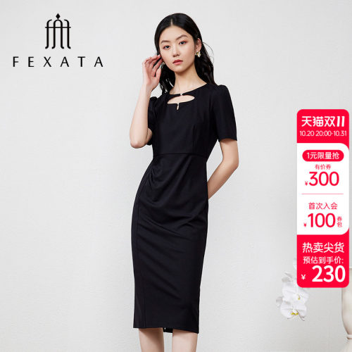 FEXATA简约镂空优雅简洁小黑裙