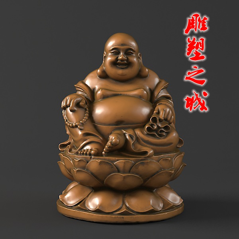 弥勒佛圆雕图三维图stl雕刻设计素材3D打印立体图  弥勒坐莲台