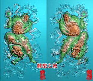 精雕图 灰度图 浮雕图 jdp 新款龙虎日月门神