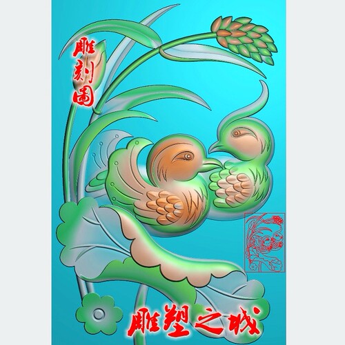 浮雕图精雕图灰度图雕刻图挂件JDP/bmp  鸳鸯荷花方牌