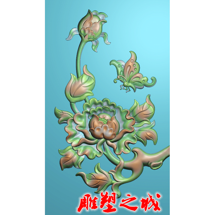 精雕图 灰度图 bmp浮雕图牡丹花jdp 电脑雕刻图 玉雕牡丹蝴蝶1