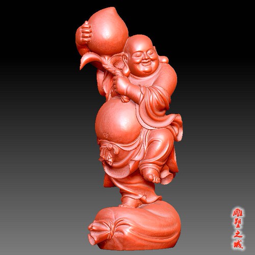 弥勒佛圆雕图三维立体图3D打印机 STL文件 送寿单脚踩布袋弥乐佛