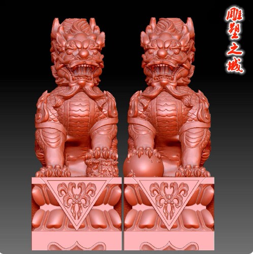 三维立体图3D打印雕刻图stl圆雕图   9430麒麟一对