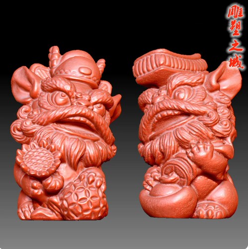 圆雕图三维图STL雕刻素材3D打印立体图   9290状元醒狮踩绣球元宝
