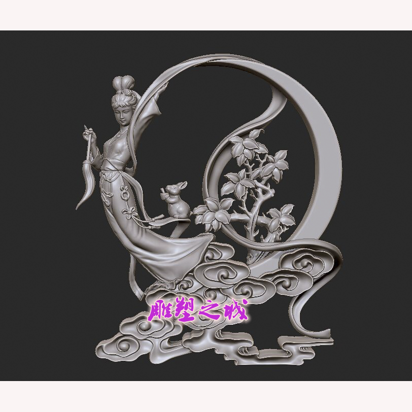 圆雕图三维图stl雕刻设计素材3D打印  嫦娥奔月(二)