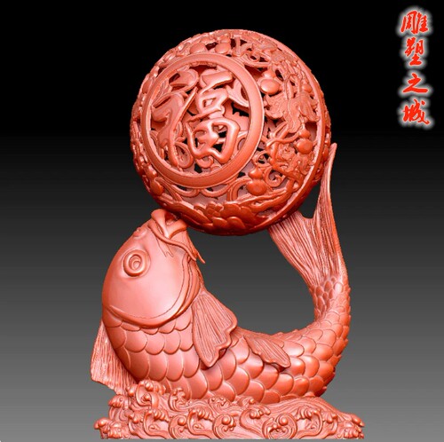 镂空雕鱼摆件圆雕图三维图STL雕刻3D打印立体图     7147福鱼香薰