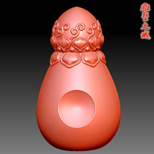 圆雕图三维图STL雕刻素材3D打印立体图精雕   莲花如意三通