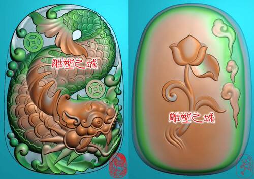 精雕图 灰度图 浮雕图 电脑雕刻图 龙鱼牌椭圆