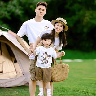 t恤新款 一家三口母女装 夏短袖 亲子t恤母子 家庭装 冰瓷棉 亲子装