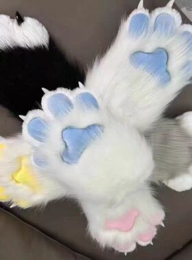 兽爪吱吱叫带指甲furry兽装爪子COS猫爪手套可爱毛绒成品扮演道具