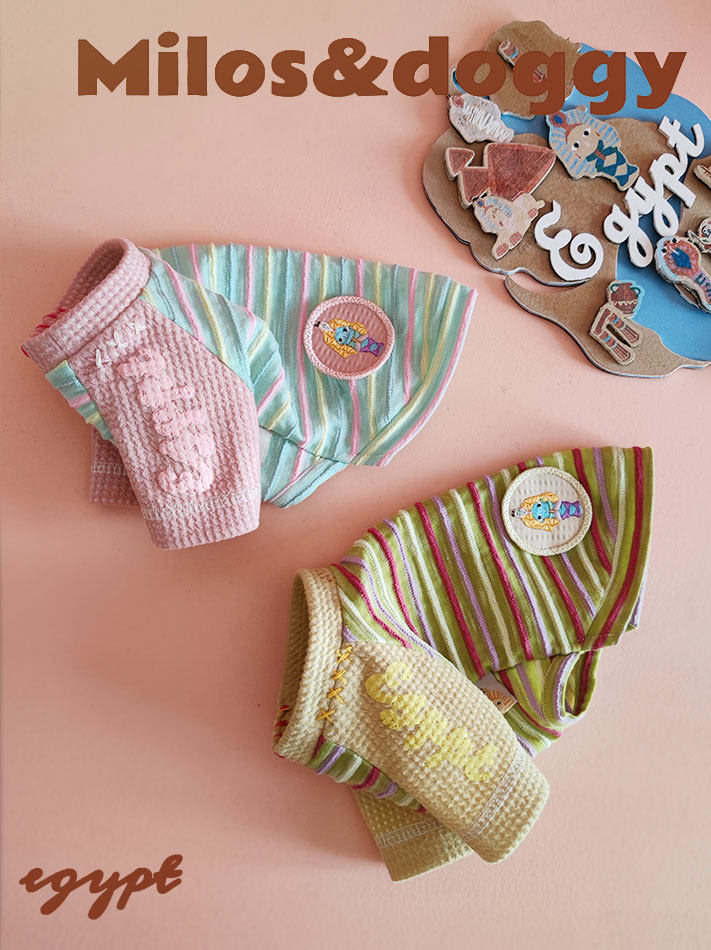 神秘埃及 彩条拼插件华夫格圆标t恤 米洛西与多奇 宠物服装