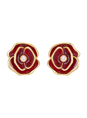 Fellala/翡拉拉「红玫瑰」系列红色耳钉开运耳饰原创设计