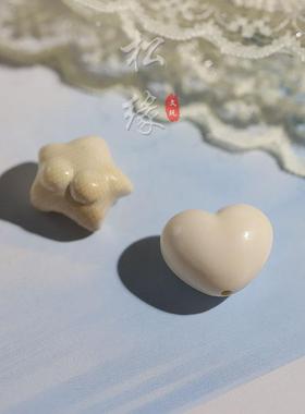 天然保真猛犸牙爱心手串文玩配饰小屁星心形雕刻件蜜桃心提溜吊坠