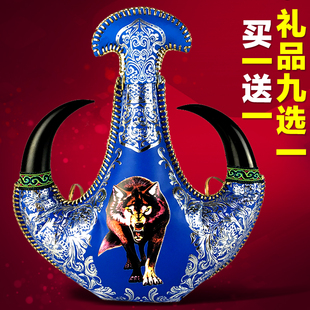 买一送一 马奶酒皮壶内蒙古呼和浩特市特产蒙古皮囊酒壶 送礼佳品