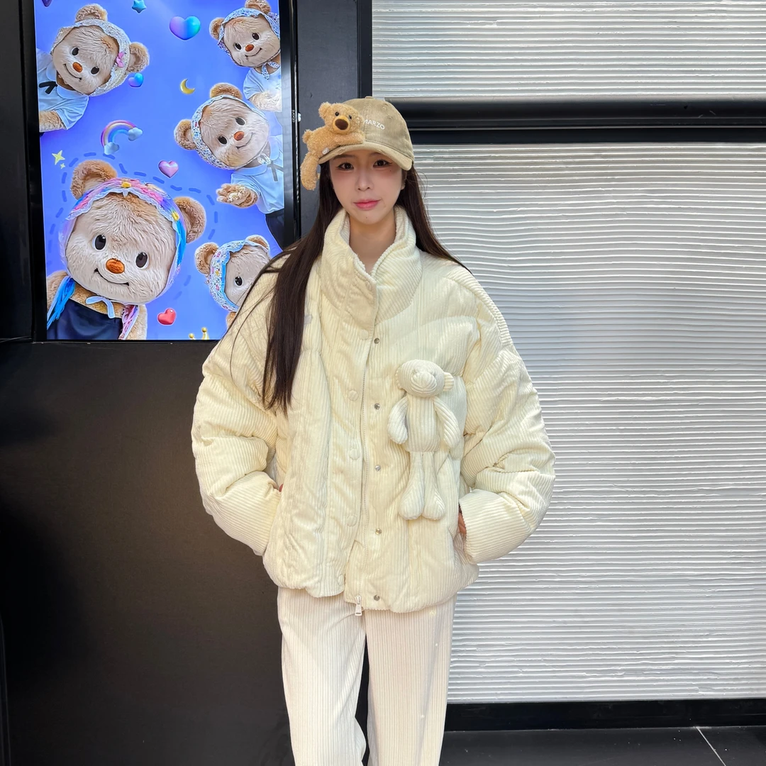 小熊灯芯绒羽绒服加厚保暖外套