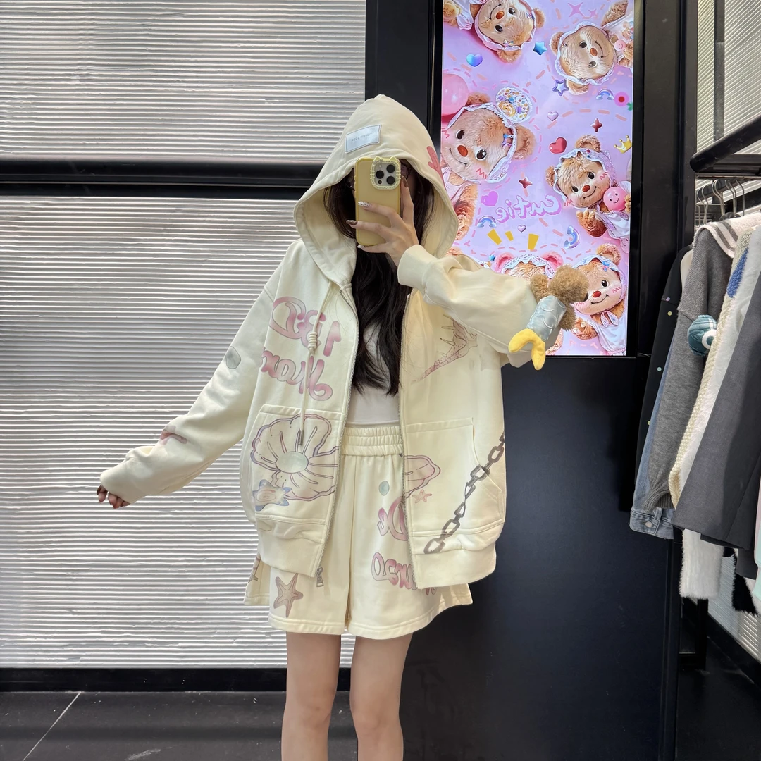 13D小熊E宽松休闲拉链连帽卫衣