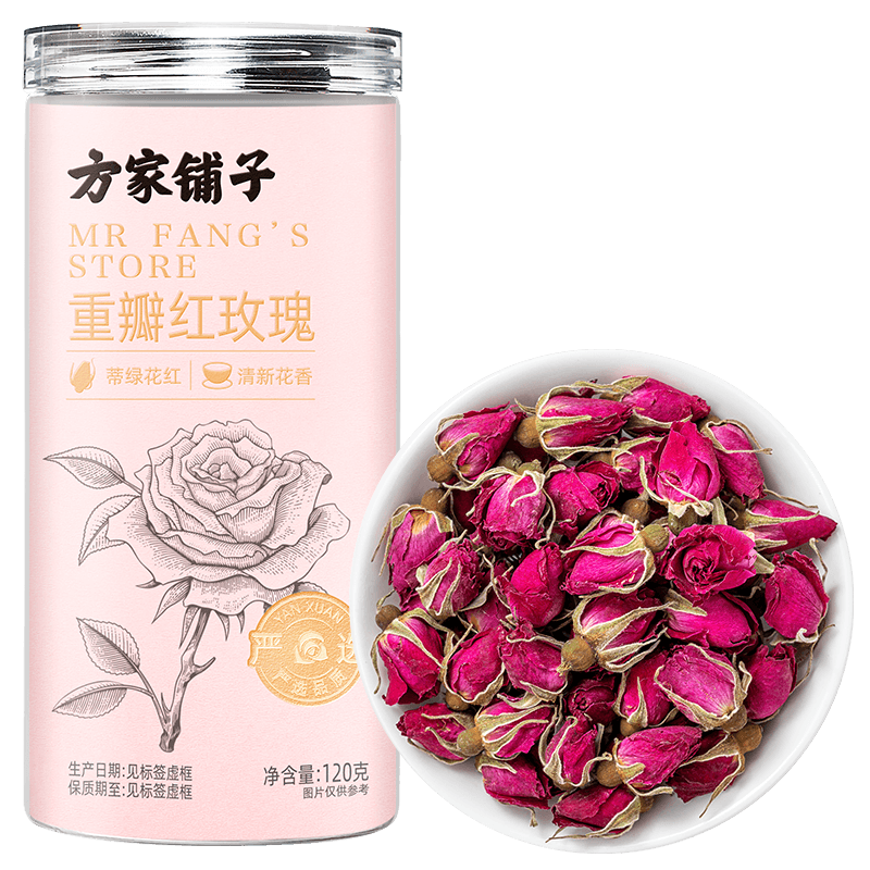 方家铺子玫瑰花平阴干重瓣红玫瑰食用花草茶酿酒茶120g中华老字号