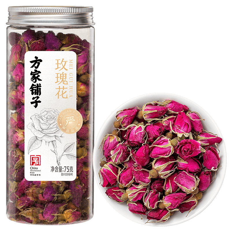 方家铺子中华老字号玫瑰花茶75g重瓣玫瑰花养生茶干红玫瑰食用