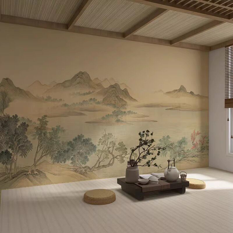 新中式宋氏美学墙纸客厅沙发电视背景墙布餐厅茶室书房复古壁画