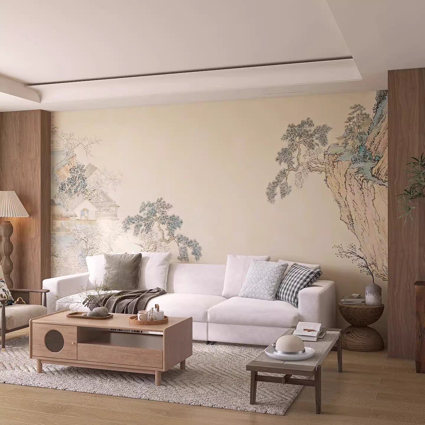 新中式宋氏美学山水画墙纸客厅卧室电视背景墙布餐厅饭店书房壁纸