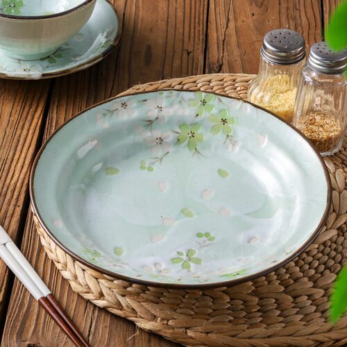 日本进口陶瓷秋樱手绘压花饭碗