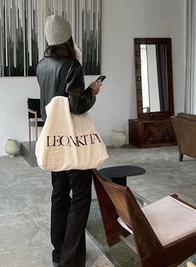 LEONIKITA巨大容量字母帆布露营单肩健身包托特包电脑包购物袋