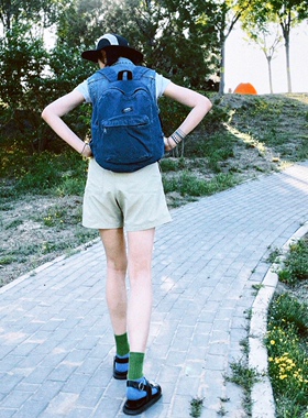 LEONIKITA大容量水洗做旧复古帆布通勤上学电脑包双肩包双肩背包