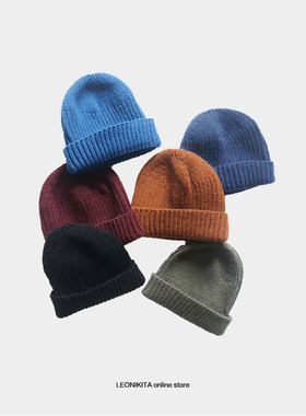 LEONIKITA 手工针织帽 短款圆顶  多色简约瓜皮帽  秋冬 毛线帽