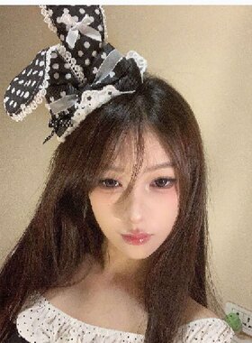 日系甜美黑白波点菌丝兔耳发夹可爱少女lolita发卡高级感新款发饰