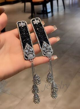 新中式甜美黑曜石铃铛流苏发夹