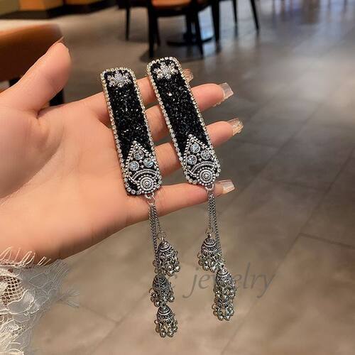 新中式甜美黑曜石铃铛流苏发夹