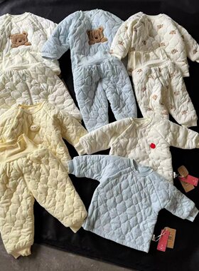 外贸原单秋冬婴幼童宝宝纯棉夹棉棉服套装两件套棉服外套