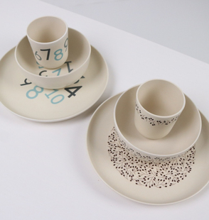 外贸尾货纤维餐具宝宝碗卡通可爱吃饭饭碗便携婴儿辅食五件套餐具