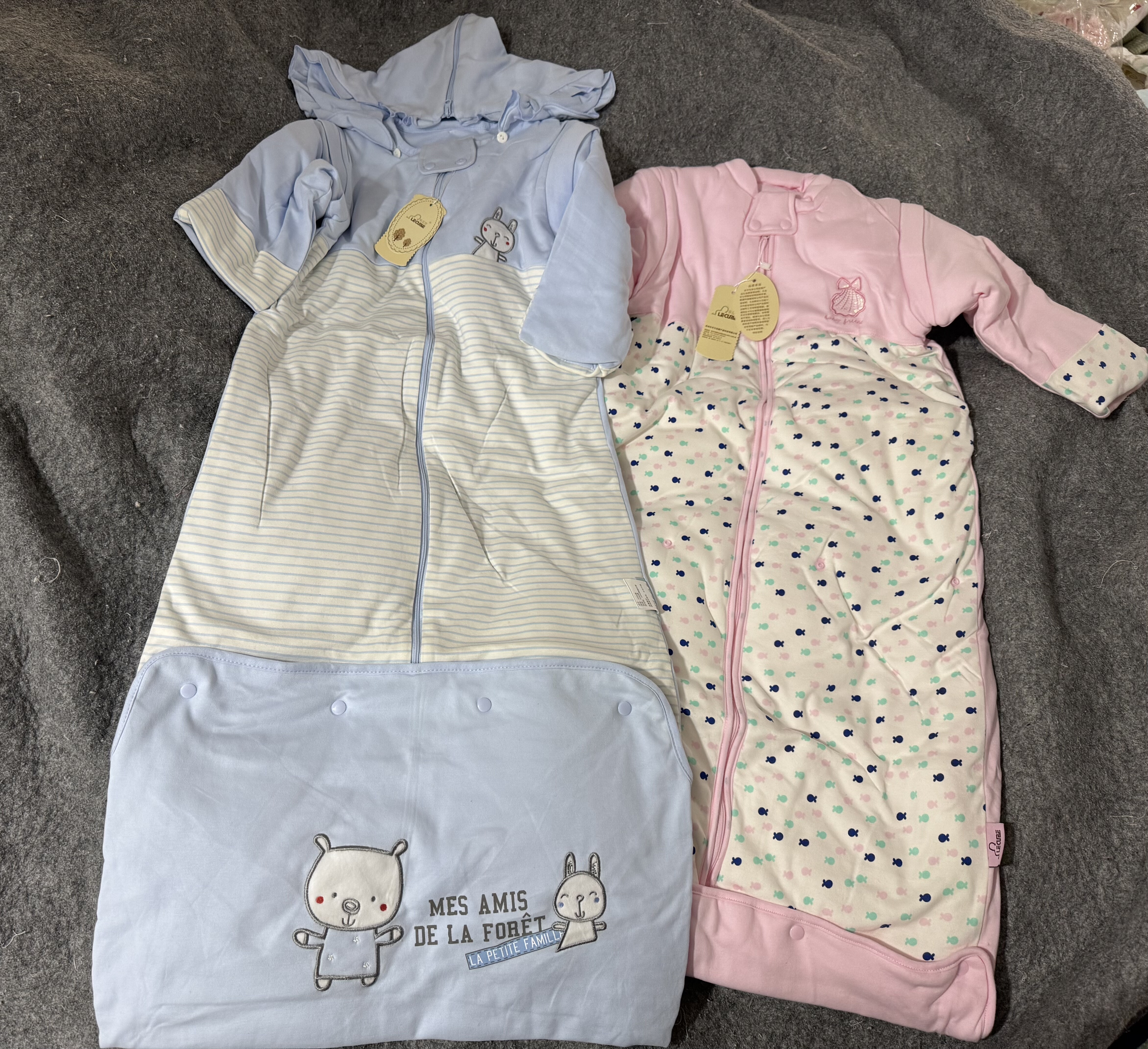 外贸原单秋冬宝宝纯棉加厚夹棉带可脱卸长袖一体睡袋儿童防踢被