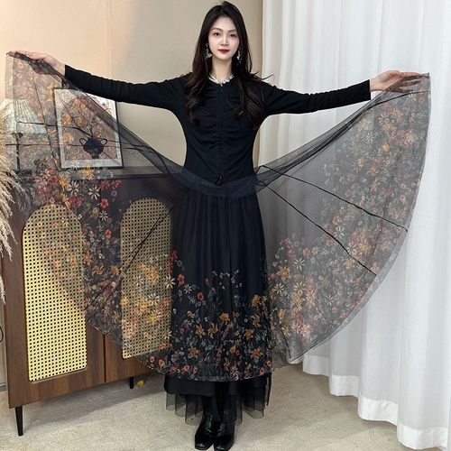 双面穿气质显瘦大摆碎花纱裙