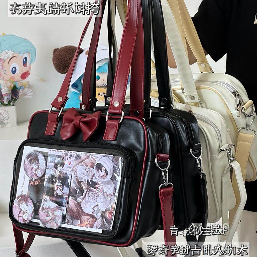 可爱百搭漫展小食量蝴蝶结扎板PU女学生单肩斜挎制服谷子痛包娃包