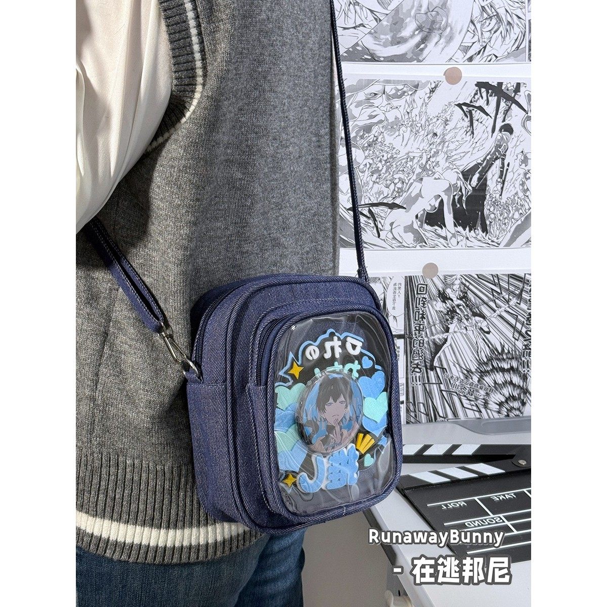 牛仔布日系校供二次元高颜值小众单肩斜挎20cm娃包小食量双面痛包,箱包皮具/热销女包/男包,痛包,淘宝优惠券,粉丝福利购,淘宝优惠卷