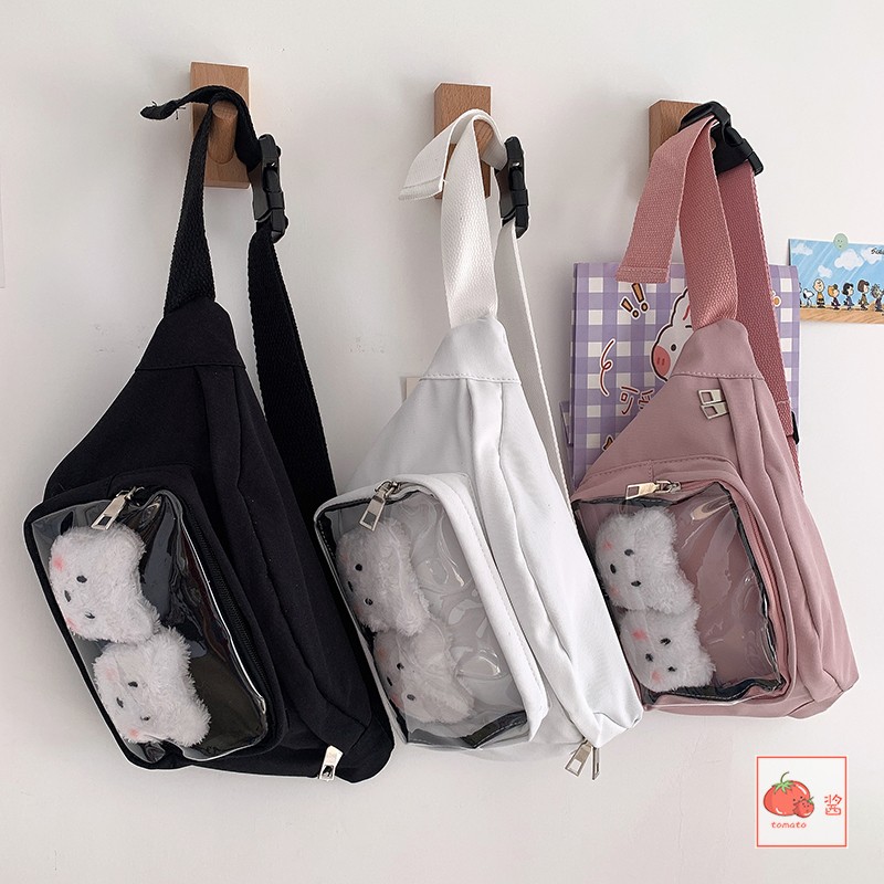 ins百搭学生日系纯色痛包女斜挎腰包娃包休闲潮森系韩版chic胸包