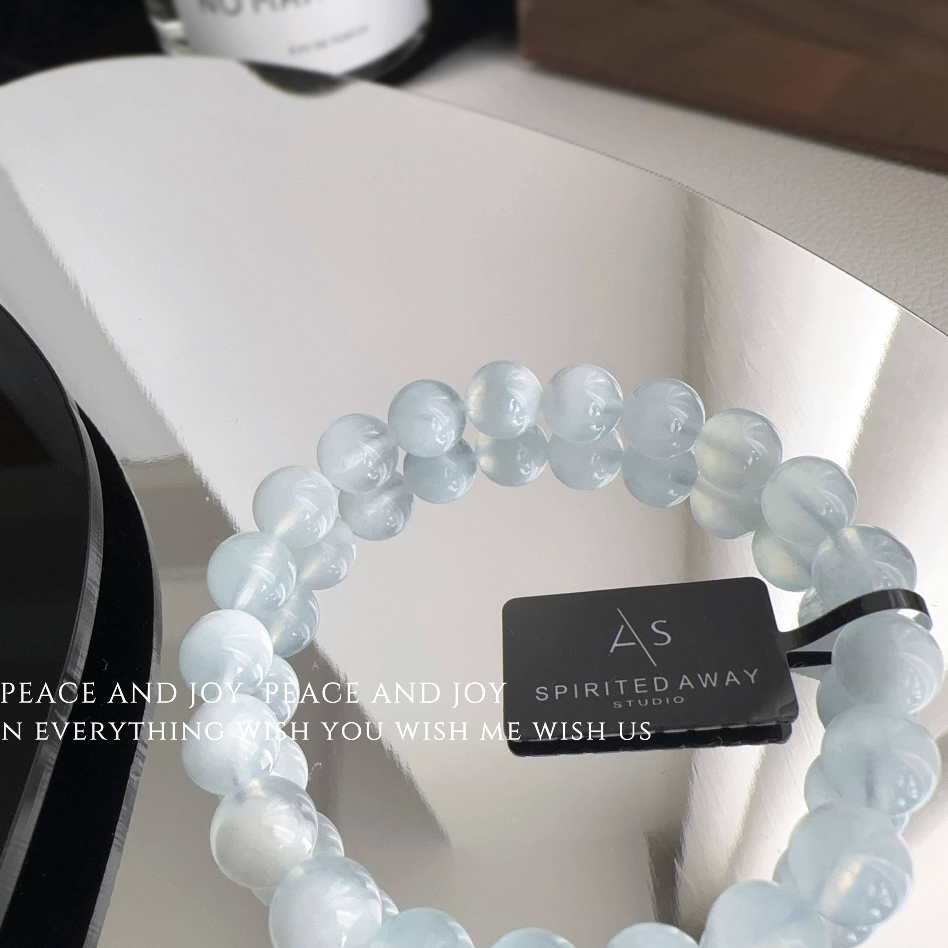 【SA】天然海蓝宝蓝天白云水晶手串素串 男女同款设计款玉石手链