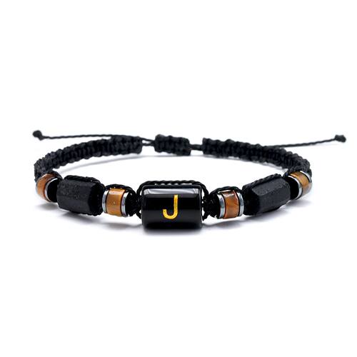 Initials Bracelets for Men Letter Natural Black Tourmaline