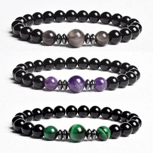 Natural Stone Beads Handmade Bracelets Black Agates With