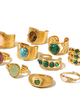 New Design Natural Stone Stainless Steel Ring Women Waterpro