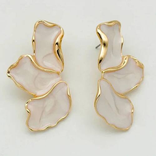 Metal Flower Cream Epoxy Earring Stud Women Fashion Gold